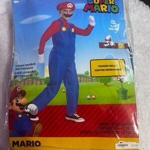 Disguise Super MARIO Child Costume Padded Belly Hat Mustache gloves Large 10-12